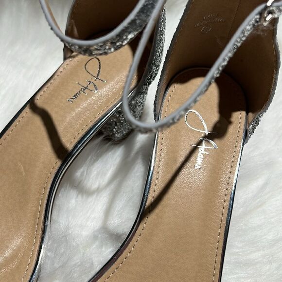 J. Adams Silver Glitter Block Low Heels with ankle strap Size 7.5.  B76 - Picture 7 of 8